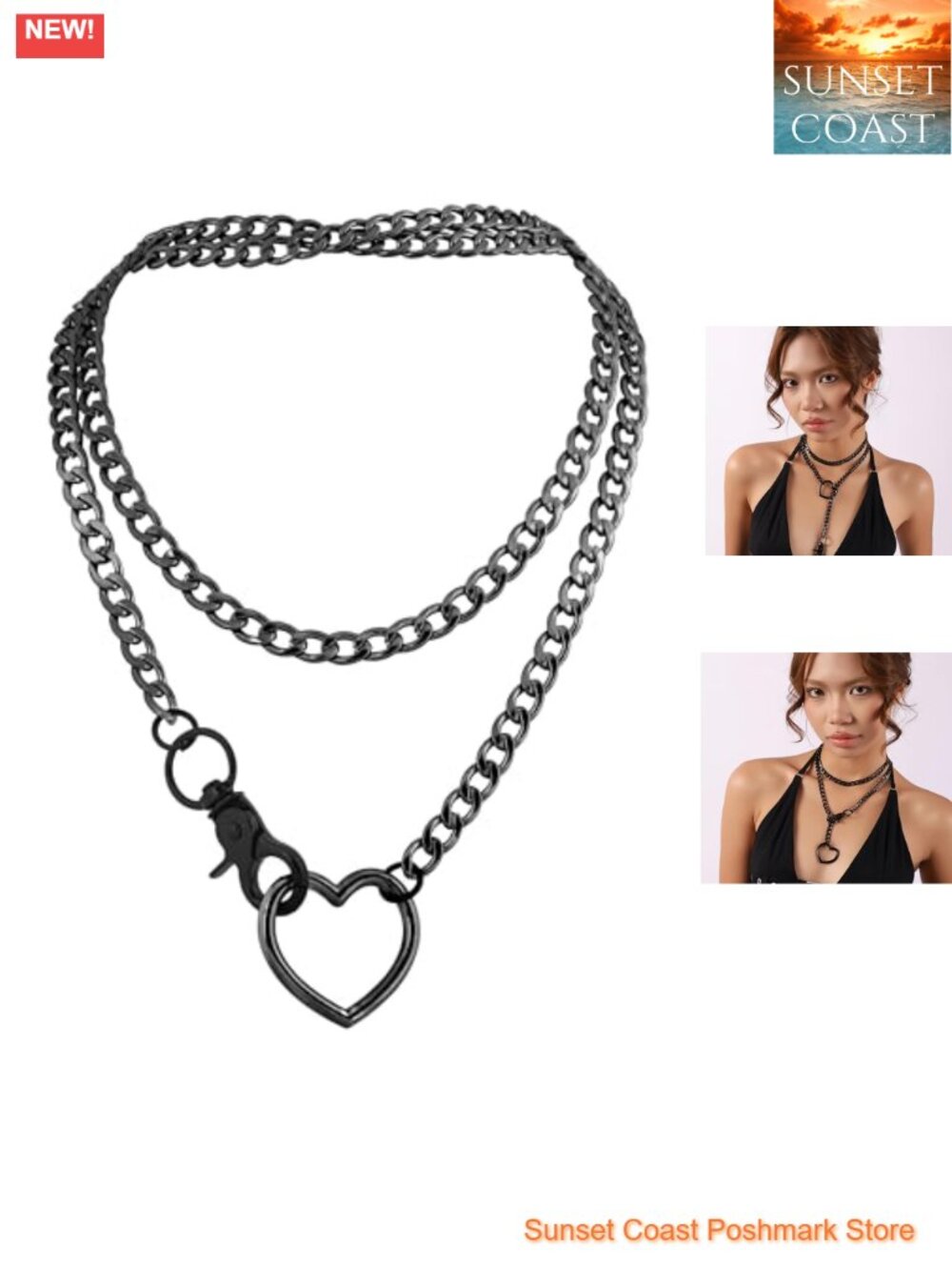 Gothic Heart Chain Necklace Layered Stainless Steel Punk Choker